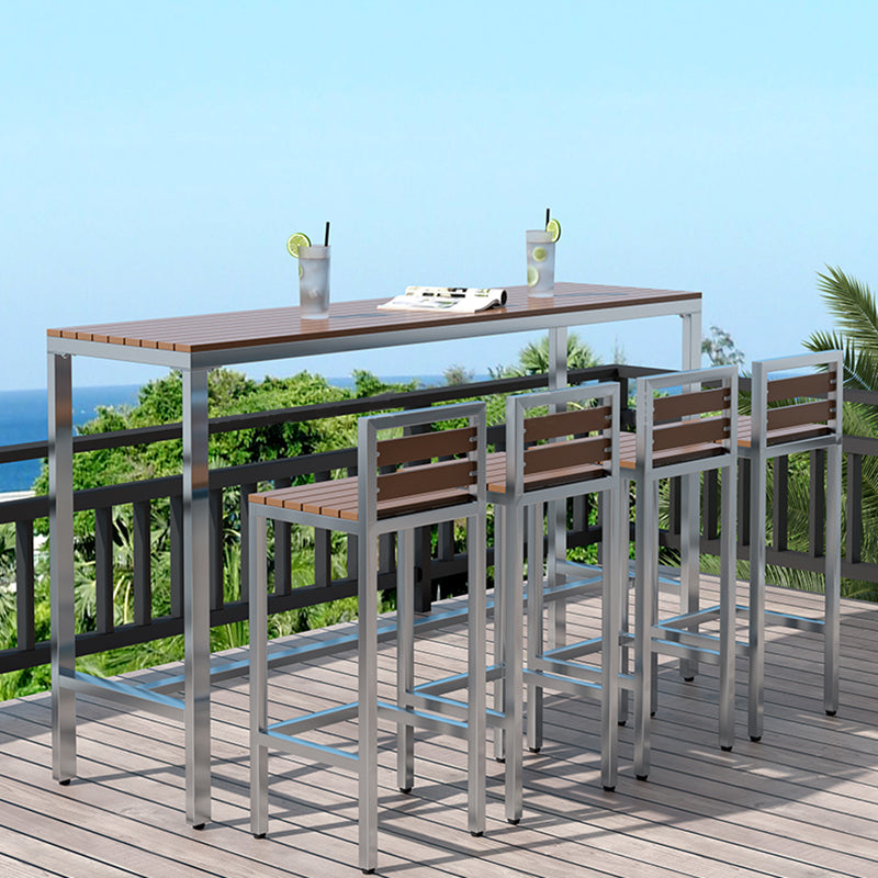Industrial Metal and Wood Bar Table Outdoor Rectangle Bar Table with Trestle Base