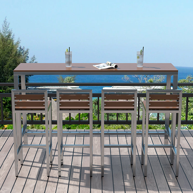 Industrial Metal and Wood Bar Table Outdoor Rectangle Bar Table with Trestle Base