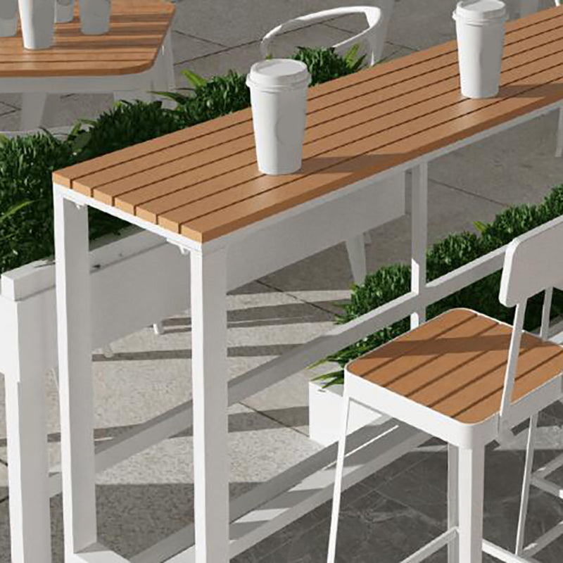 Contemporary Bar Table in Metal and Wood Trestle Base Outdoor Bar Height Table