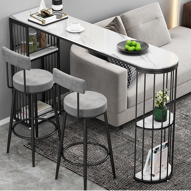 Stone Bar Table Modern Dining Table with Storage Shelves for Kitchen Living Room