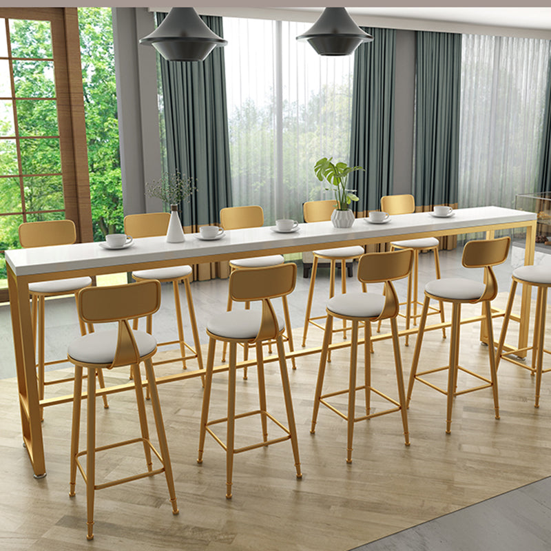 Solid Wood Bar Table Gold and Metal Base Bar Table for Kitchen Living Room