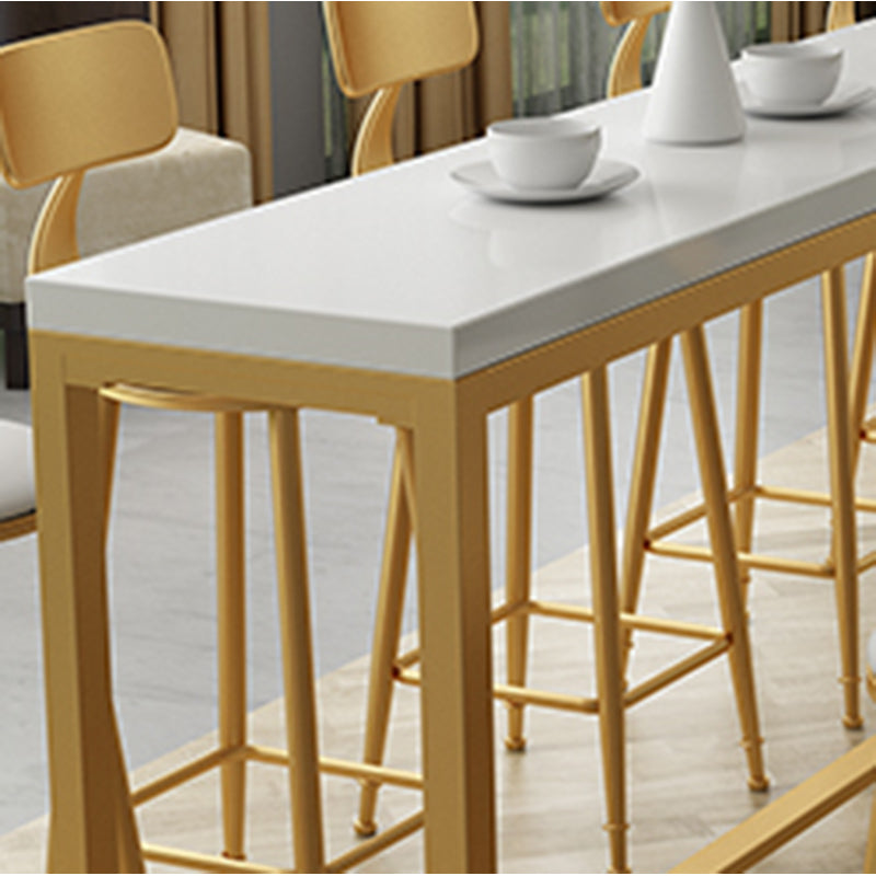 Solid Wood Bar Table Gold and Metal Base Bar Table for Kitchen Living Room