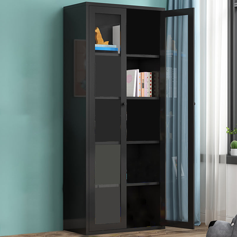 Contemporary Storage Cabinet Antique Finish Side Cabinet with Glass Paned