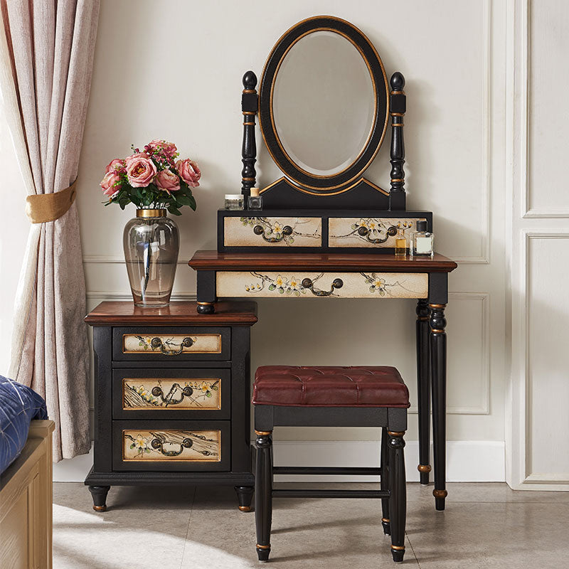 Victorian Vanity Set Solid Wood Drawers Included Makeup Dressing Table With Mirror & Stool