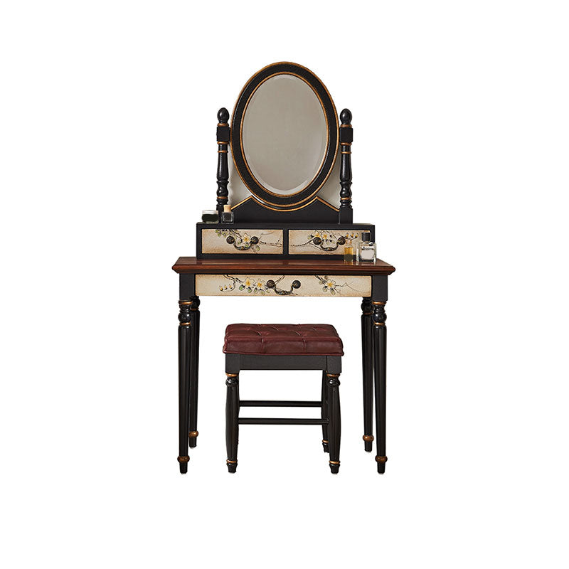 Victorian Vanity Set Solid Wood Drawers Included Makeup Dressing Table With Mirror & Stool
