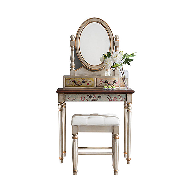 Victorian Vanity Set Solid Wood Drawers Included Makeup Dressing Table With Mirror & Stool
