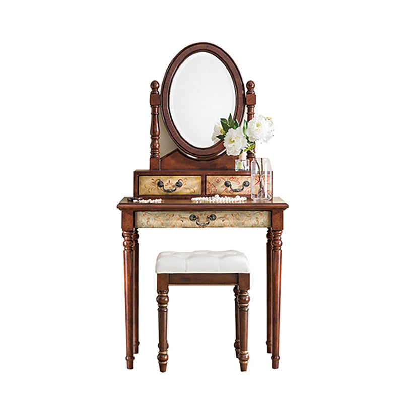 Victorian Vanity Set Solid Wood Drawers Included Makeup Dressing Table With Mirror & Stool
