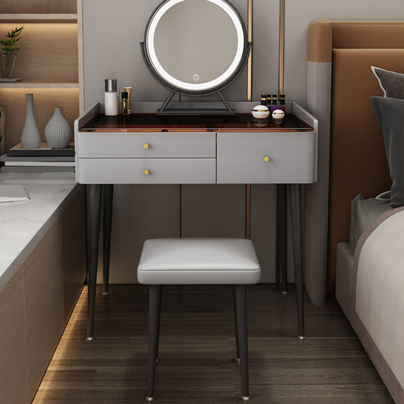 2 Pieces Vanity Set Glass Top Make-up Vanity Table Set in Gray