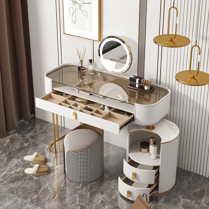Contemporary 3 Drawer Vanity Dressing Table Glass Top Makeup Vanity Desk