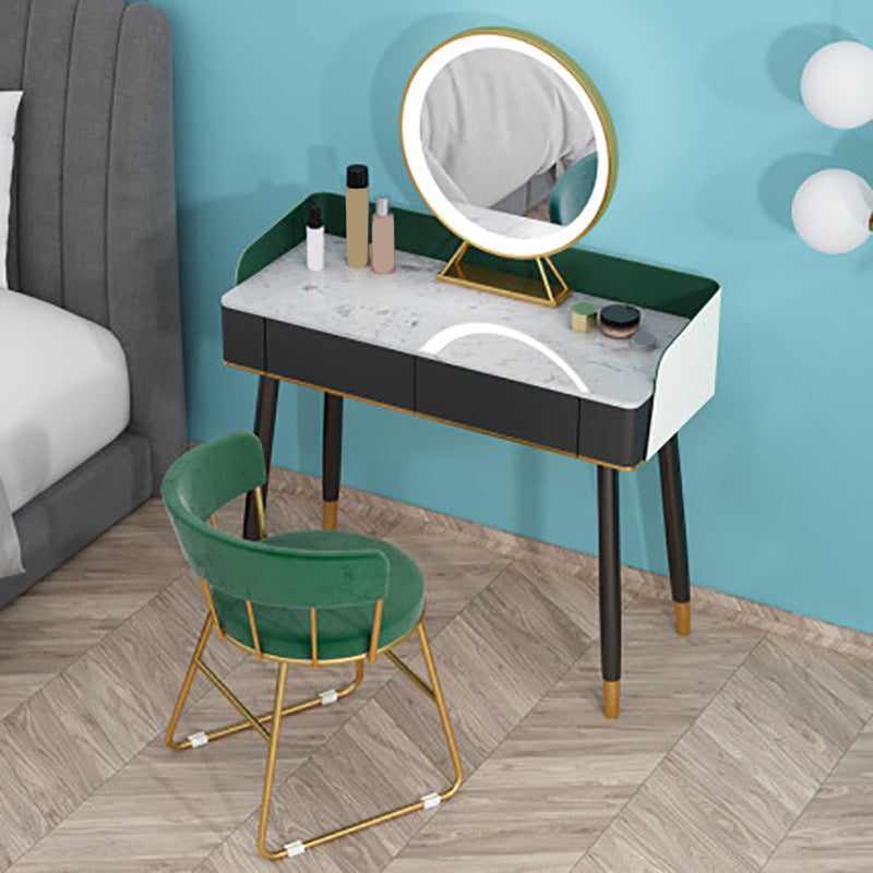 Contemporary Wooden Makeup Vanity Set Slate Top 2-Drawer Dressing Table