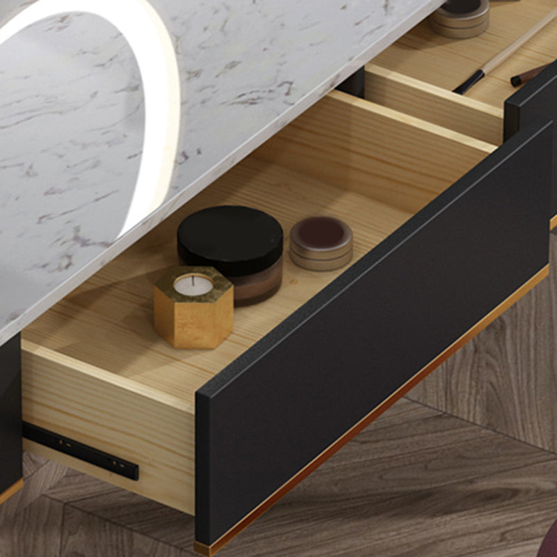 Contemporary Wooden Makeup Vanity Set Slate Top 2-Drawer Dressing Table