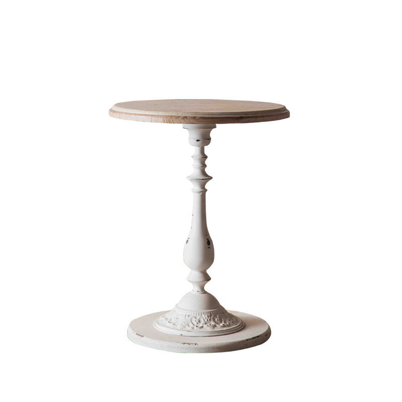 French Country Solid Wood Round Metal Pedestal Single Coffee Table