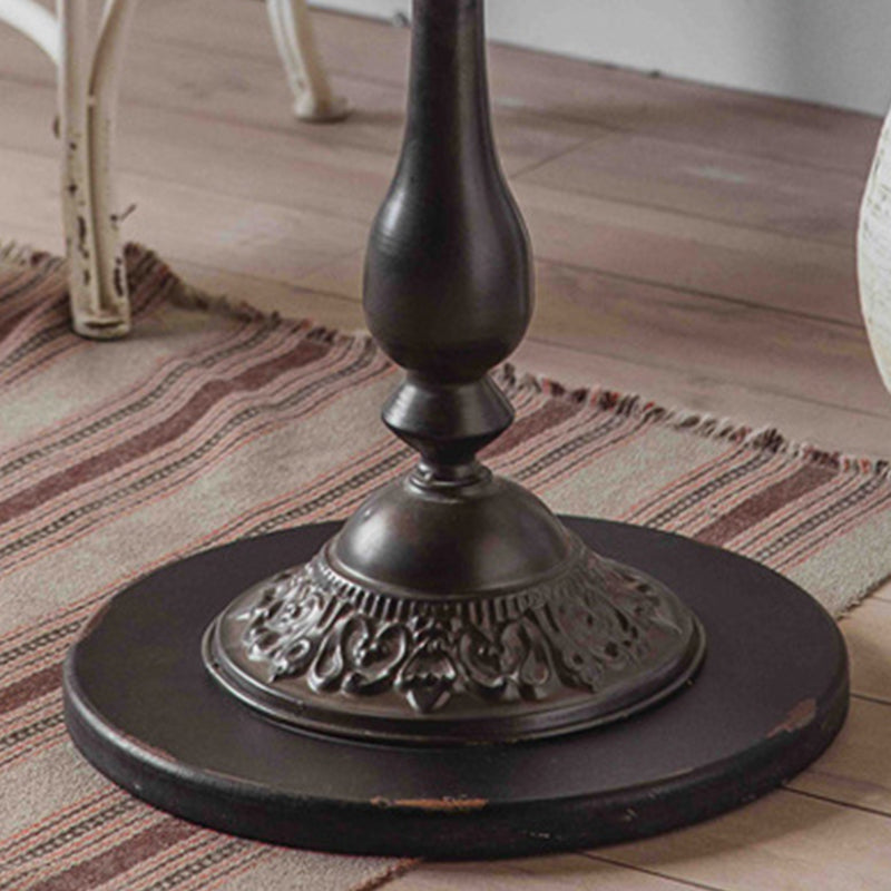 French Country Solid Wood Round Metal Pedestal Single Coffee Table