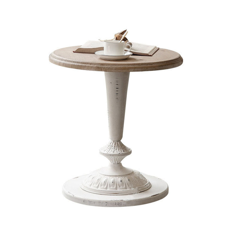 French Country Solid Wood Round Metal Pedestal Single Coffee Table