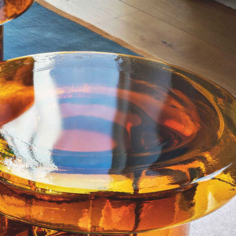 Modern Glass Coffee Table with Round Top and One Foot for Living Room