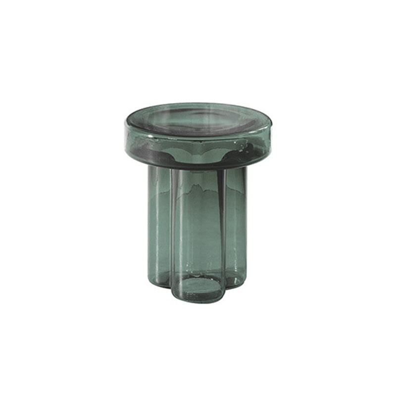 Modern Glass Coffee Table with Round Top and One Foot for Living Room