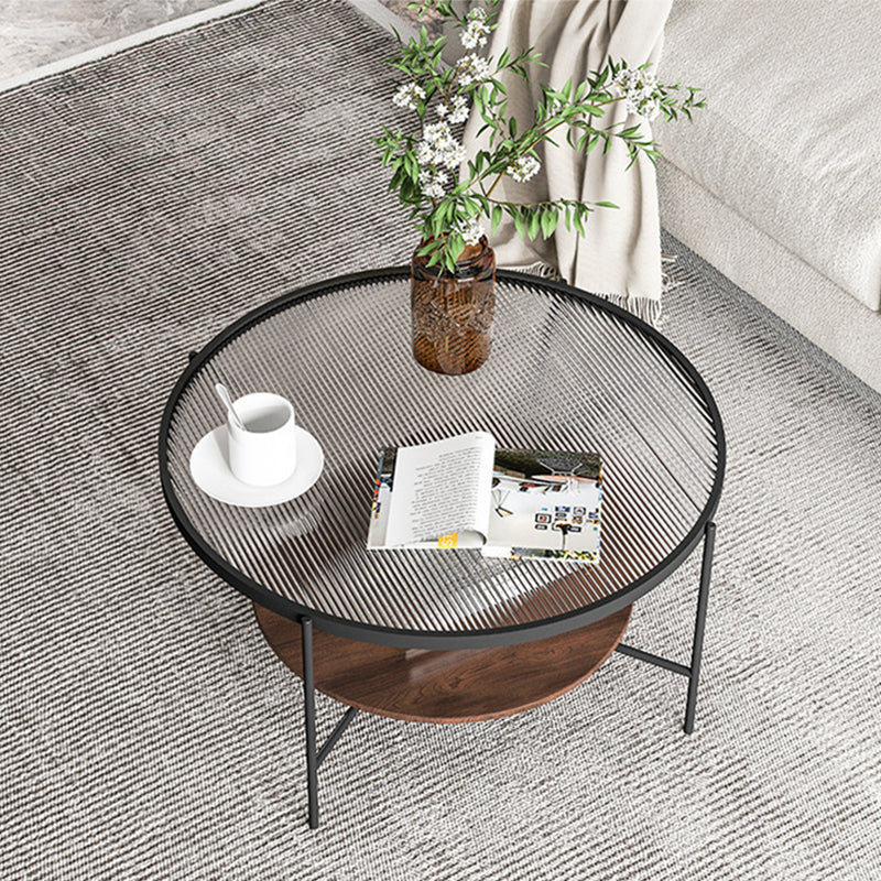Contemporary 3 Legs Glass with Storage Shelf Round Single Coffee Table