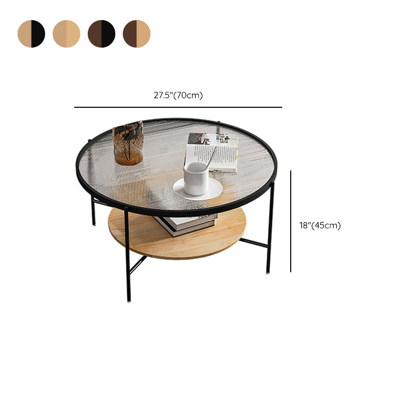 Contemporary 3 Legs Glass with Storage Shelf Round Single Coffee Table