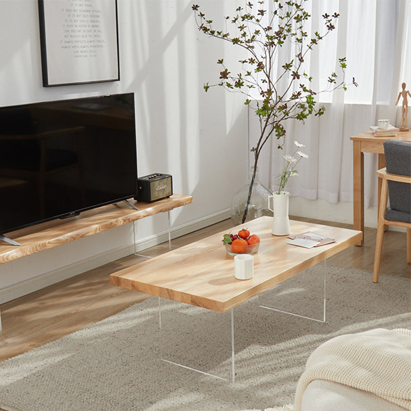 Scandinavian Rectangle Coffee Table with Solid Wood Top and 2 Acrylic Legs
