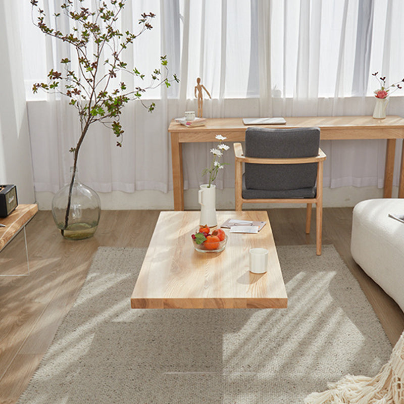 Scandinavian Rectangle Coffee Table with Solid Wood Top and 2 Acrylic Legs