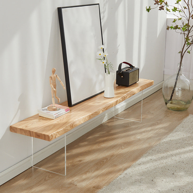 Scandinavian Rectangle Coffee Table with Solid Wood Top and 2 Acrylic Legs