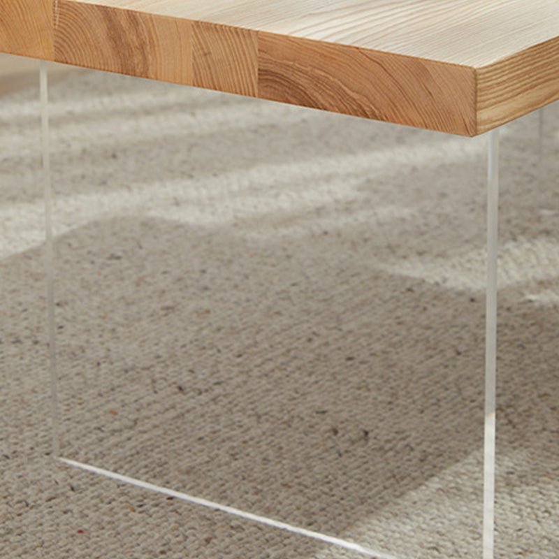 Scandinavian Rectangle Coffee Table with Solid Wood Top and 2 Acrylic Legs