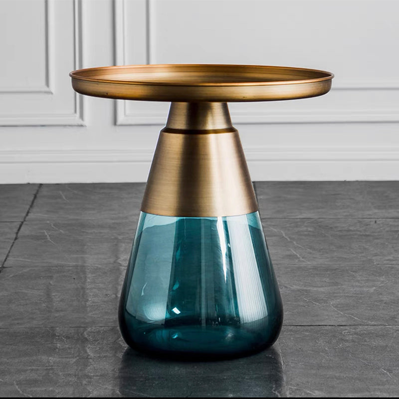 Mid-Century Modern Pedestal Glass Round Storage Single Coffee Table