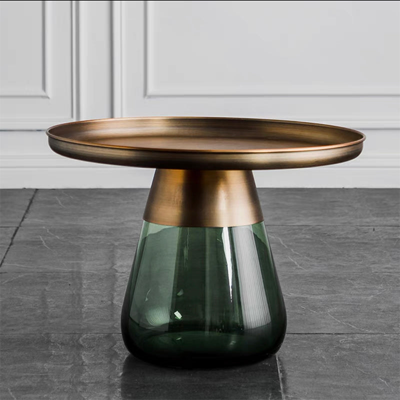 Mid-Century Modern Pedestal Glass Round Storage Single Coffee Table