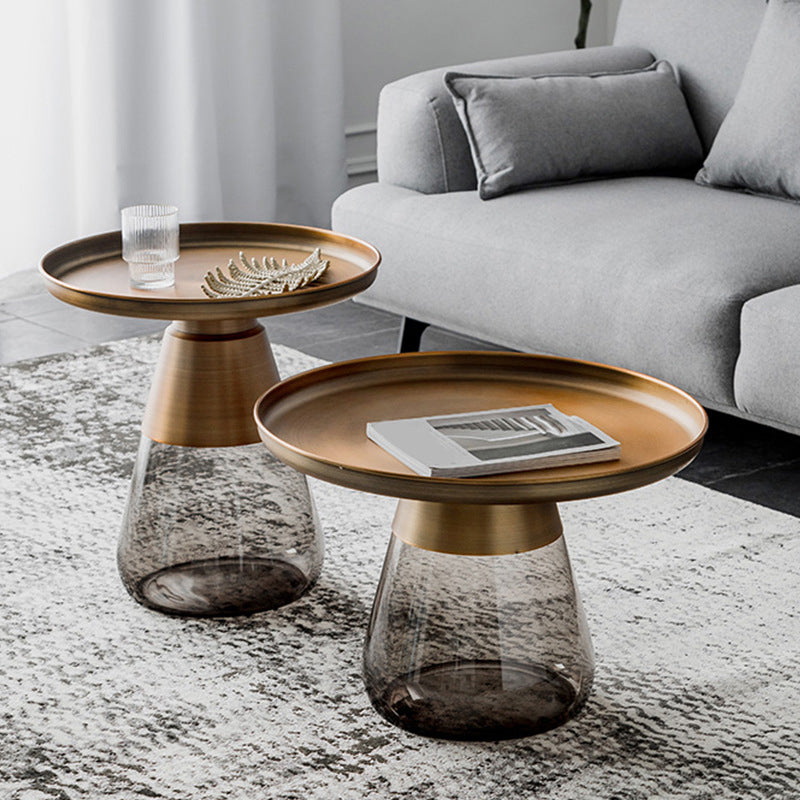 Mid-Century Modern Pedestal Glass Round Storage Single Coffee Table