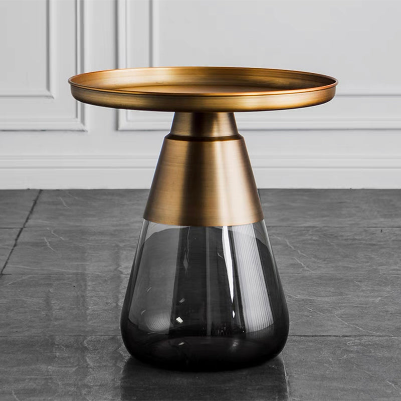 Mid-Century Modern Pedestal Glass Round Storage Single Coffee Table