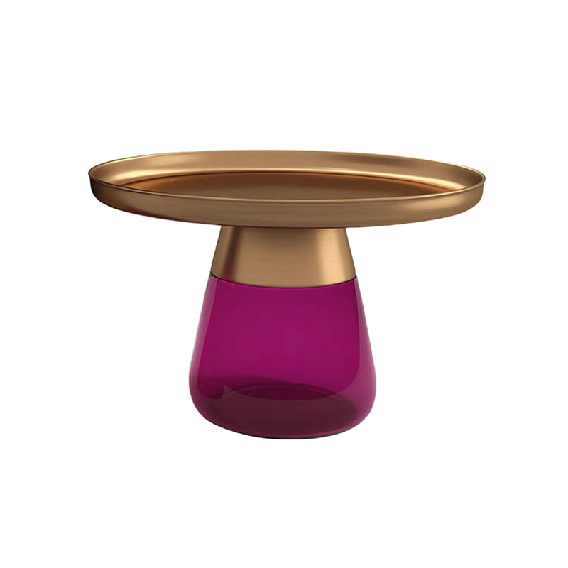 Mid-Century Modern Pedestal Glass Round Storage Single Coffee Table