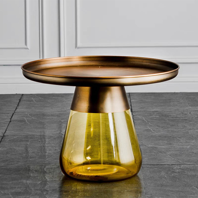 Mid-Century Modern Pedestal Glass Round Storage Single Coffee Table