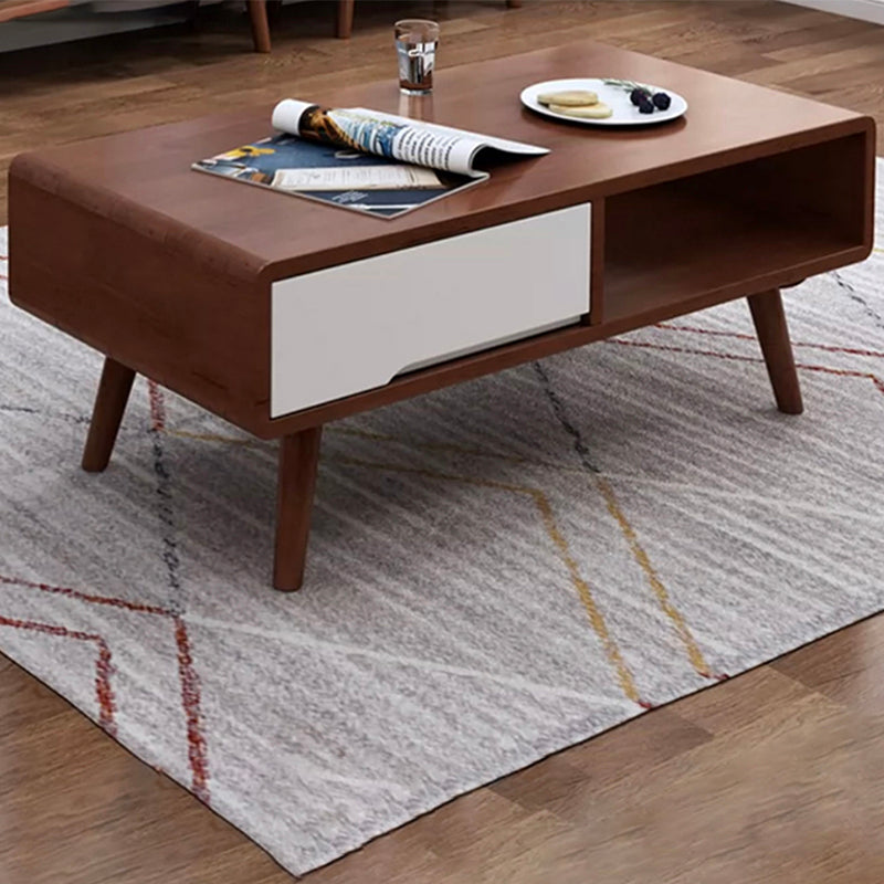 Contemporary with Storage Shelf Solid Wood Rectangular Single Coffee Table