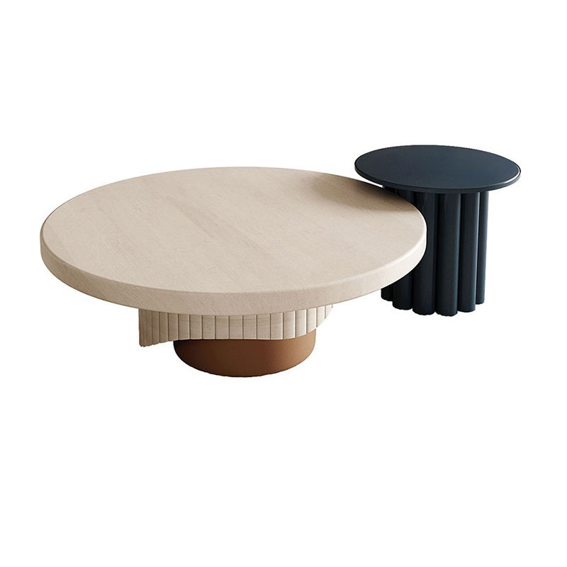 Contemporary Cocktail Table Pedestal Solid Wood Round Coffee Table