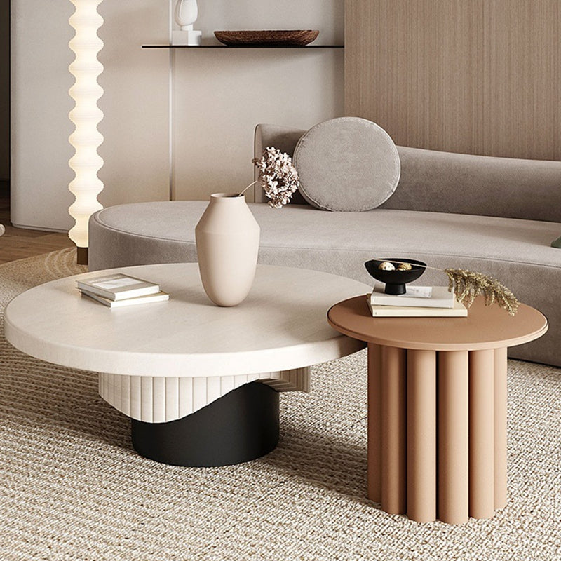 Contemporary Cocktail Table Pedestal Solid Wood Round Coffee Table