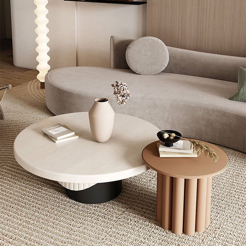 Contemporary Cocktail Table Pedestal Solid Wood Round Coffee Table