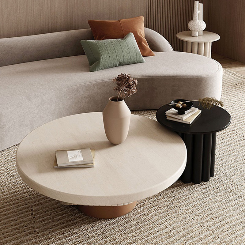 Contemporary Cocktail Table Pedestal Solid Wood Round Coffee Table
