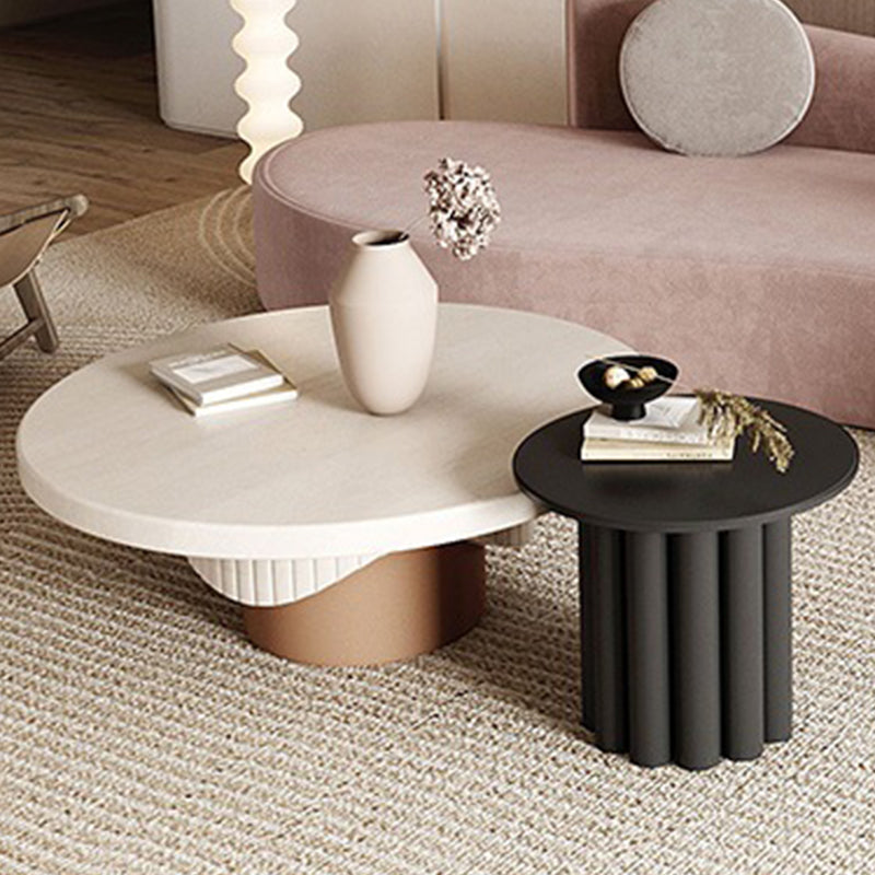 Contemporary Cocktail Table Pedestal Solid Wood Round Coffee Table