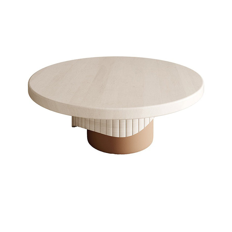 Contemporary Cocktail Table Pedestal Solid Wood Round Coffee Table
