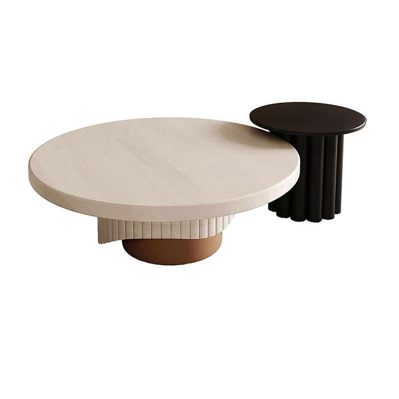 Contemporary Cocktail Table Pedestal Solid Wood Round Coffee Table
