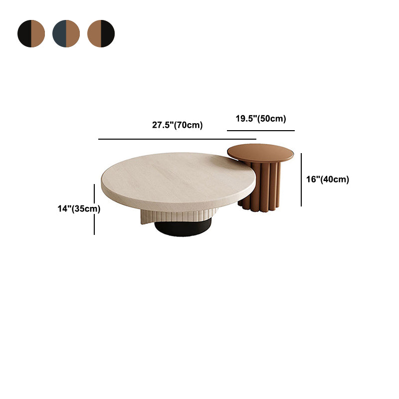 Contemporary Cocktail Table Pedestal Solid Wood Round Coffee Table