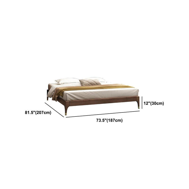 Ash and Pine Wood Bed without Headboard Platform Bed Frame in Brone