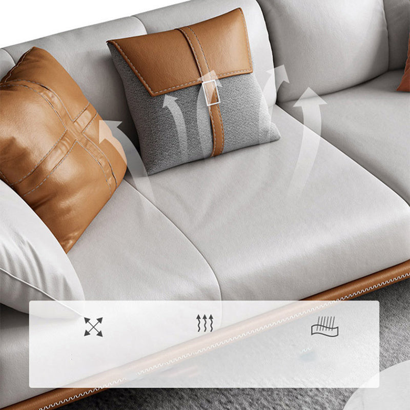Contemporary Genuine Leather Pillow Top Arm Sofa Cushions Standard Sofa