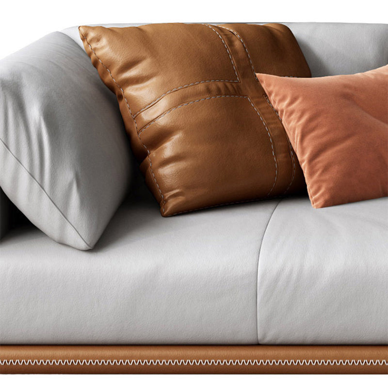Contemporary Genuine Leather Pillow Top Arm Sofa Cushions Standard Sofa