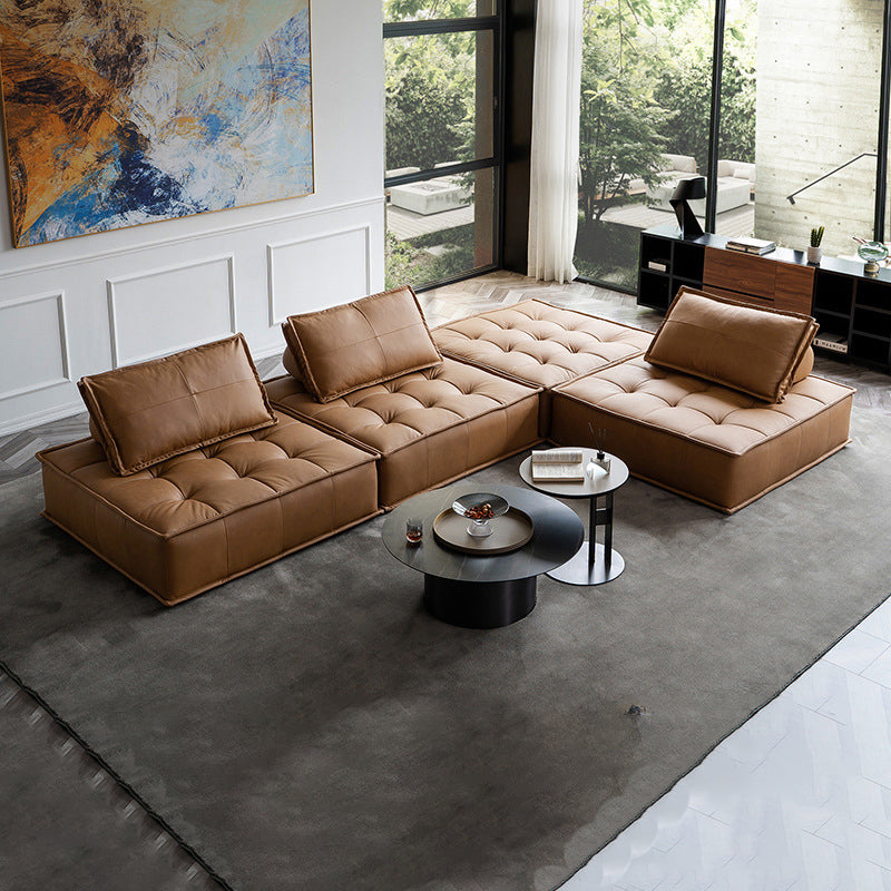 Genuine Leather Armless Settee Contemporary Standard Sofa for Apartment