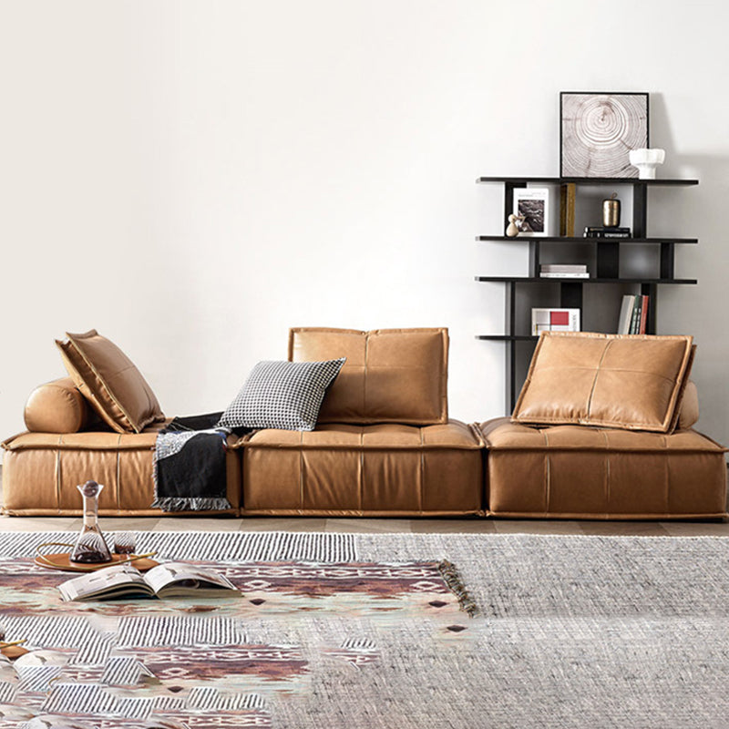 Genuine Leather Armless Settee Contemporary Standard Sofa for Apartment