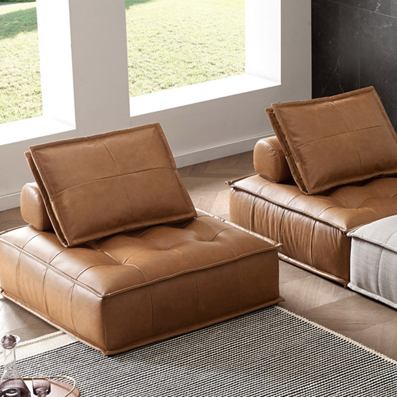 Genuine Leather Armless Settee Contemporary Standard Sofa for Apartment