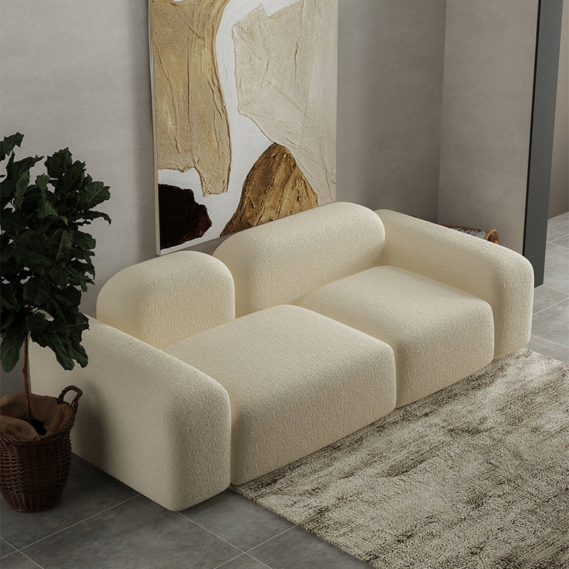 Contemporary Style Stationary Sofa Wool Rolled Arm Sofa in White