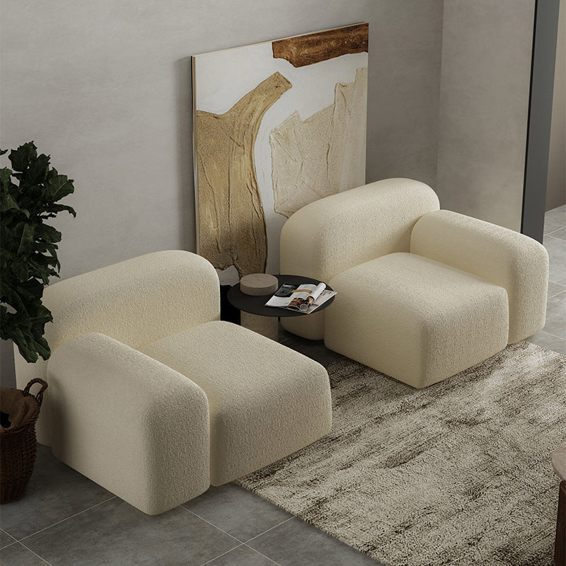 Contemporary Style Stationary Sofa Wool Rolled Arm Sofa in White