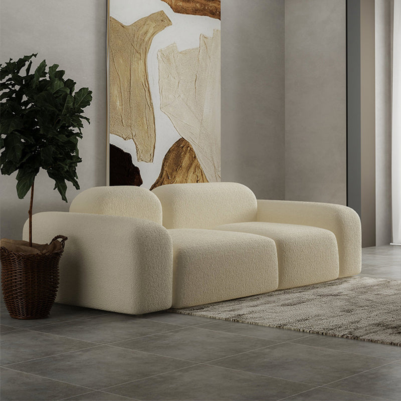 Contemporary Style Stationary Sofa Wool Rolled Arm Sofa in White